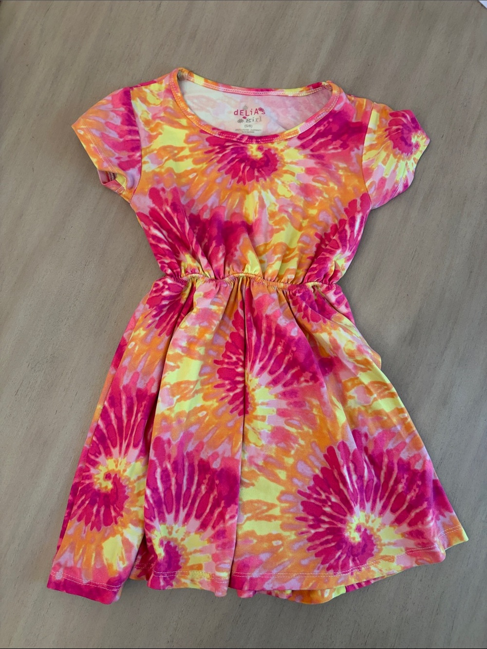 dELiA*s Girls Tie-Dye Short Sleeve Dress in Pink & Yellow